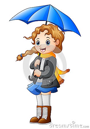 Beautiful autumn girl holding umbrella Vector Illustration