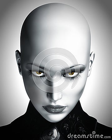 Illustration of Beautiful Bald Futuristic Woman Cartoon Illustration