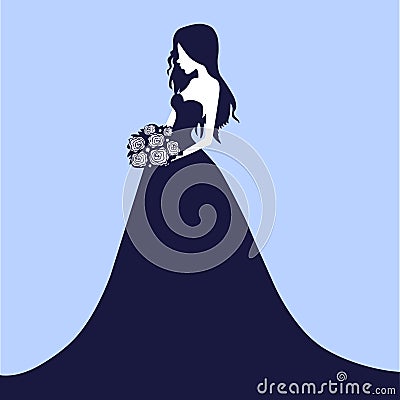 Illustration of a beautiful bride holding a bouquet Vector Illustration