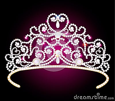 beautiful diadem crown female with glitter on a dark background Vector Illustration