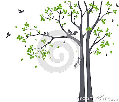 Beautiful tree branch with birds silhouette background for wallpaper sticker Vector Illustration