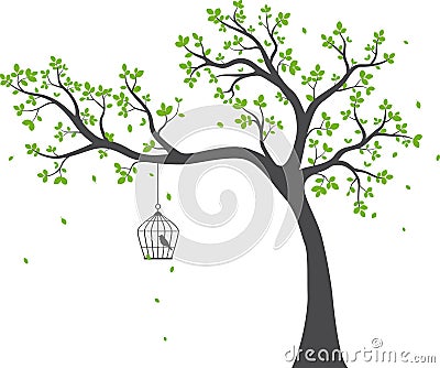 Beautiful tree branch with birds silhouette background for wallpaper sticker Vector Illustration