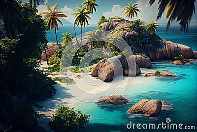Illustration of a beautiful uninhabitated topical island Stock Photo
