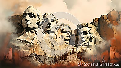 Illustration of a beautiful view of the Mount Rushmore, USA Cartoon Illustration