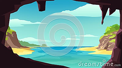 a sunny tropic beach landscape from cave Vector Illustration