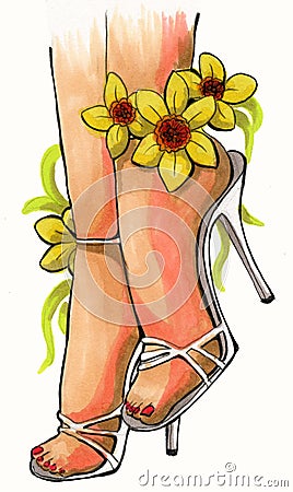 Fashion Illustration of beautiful woman legs with flower Stock Photo