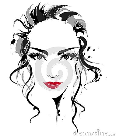 Beautiful women, logo women face makeup on white background, vector Vector Illustration