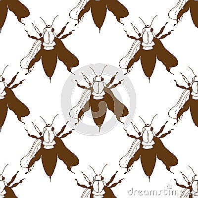 Illustration of a bee. Wild nature. A swarm of bees. Seamless pattern. Vector Illustration