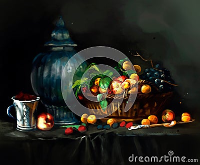 Illustration of berries on the table Stock Photo