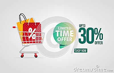 Illustration of limited time offer, shopping on white background. Stock Photo