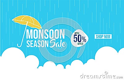 Illustration of monsoon season sale on blue color Banner Stock Photo