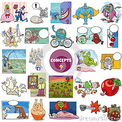 cartoon concepts or metaphors with comic characters big set Vector Illustration