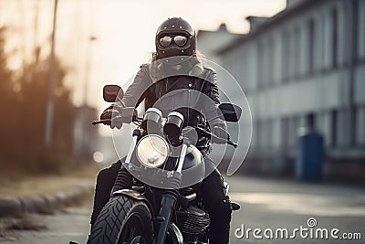 illustration, biker sitting on a motorcycle ready to race, ai generative Cartoon Illustration