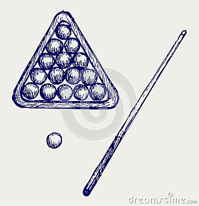 Illustration of billard cues and balls Vector Illustration