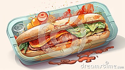 an illustration of a biodegradable fast food container, Cartoon Illustration