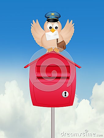 illustration of bird postman Cartoon Illustration