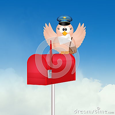 Bird postman on mailbox Stock Photo