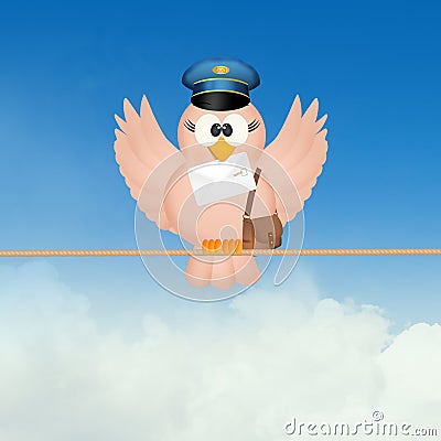 Bird postman on wire Stock Photo