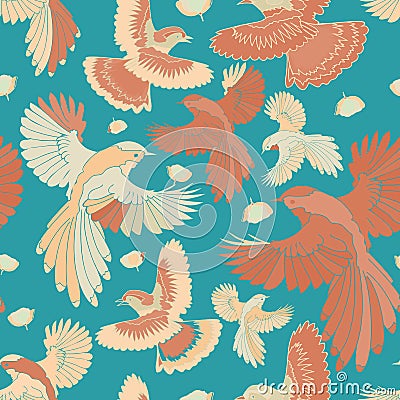Illustration of birds, blue jay, falcons in flight. Vector Illustration