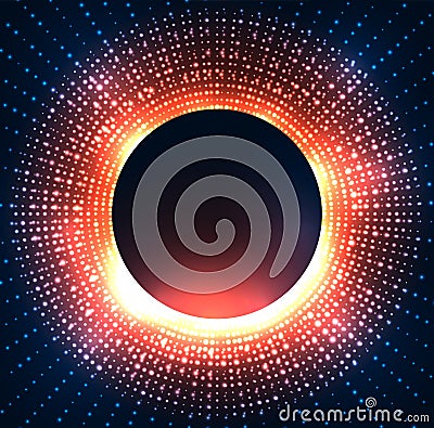 Illustration of a black hole with bright sparkles on circle. Space and Supernova. Vector background Vector Illustration