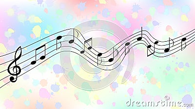 Black Music Notes in Colorful Spatters and Splashes Background Vector Illustration