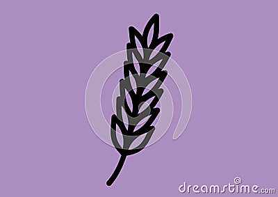 Illustration of black outlined leaf on purple background Stock Photo