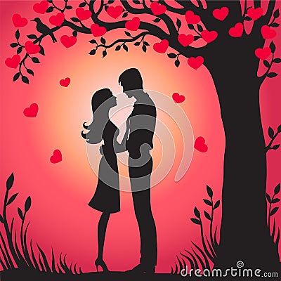 Illustration black silhouette of lovers embracing on a white background Vector Illustration