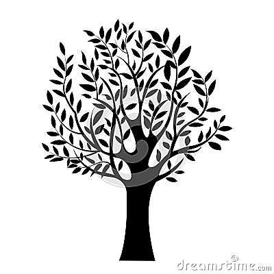 illustration of black tree, isolated nature symbol, silhouette Stock Photo