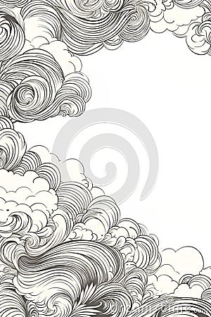 an illustration of a black and white drawing of clouds Cartoon Illustration