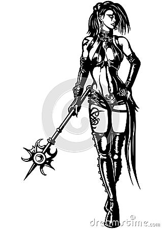 Wizard warrior woman with a magic wand Stock Photo