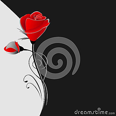 Illustration of a black and white floral background with a bouquet of roses. Vector Illustration