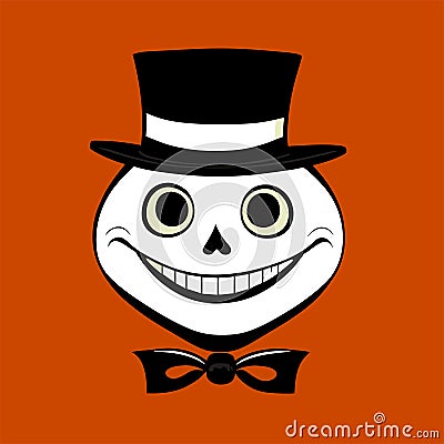 Illustration of a black and white skull wearing a top hat and bow tie AI Generated Stock Photo