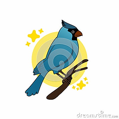 Illustration of Blue Bird Cartoon, Cute Funny Character, Flat Design Stock Photo