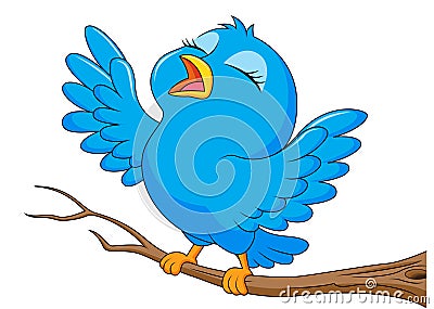 Blue bird cartoon singing Vector Illustration