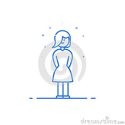 illustration of blue icon in flat line style. Linear blue cute and happy boy and girl. Cartoon Illustration