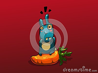 Illustration of blue rabbit on big carrot Vector Illustration