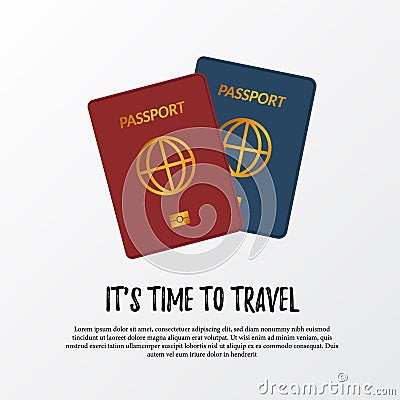 Illustration of blue and red world identity immigration passport. travel, vacation, holiday concept Stock Photo