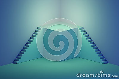 Stairs with podium on blue background Cartoon Illustration