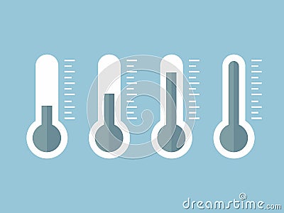 Illustration of blue thermometers with different levels, flat style, EPS10. Stock Photo