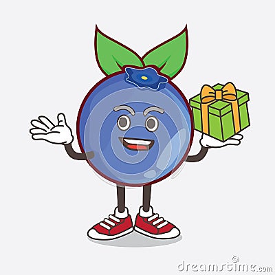 Blueberry Fruit cartoon mascot character with a box of gift Vector Illustration