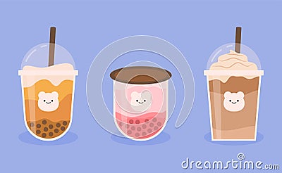 Illustration of Boba milk tea flavors collection flat design Vector Illustration