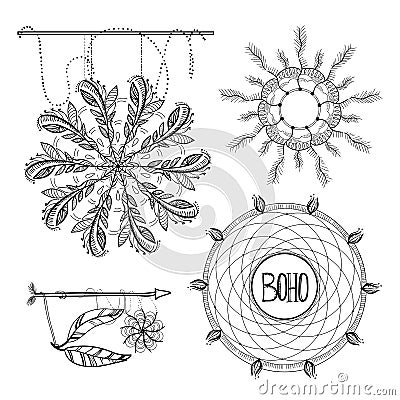 Illustration of Boho Style Frames, logos and hand drawn element Vector Illustration