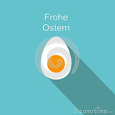 Illustration of a boiled egg with Happy Easter text isolated on blue background Cartoon Illustration