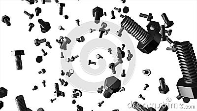 Illustration of bolts on a white background. Various views of the bolt , Closeup isolated on a white background Stock Photo