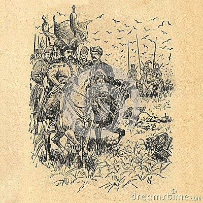 CIRCA 1648: Battle of the Cossacks at Zhovti Vody (Yellow Waters Stock Photo
