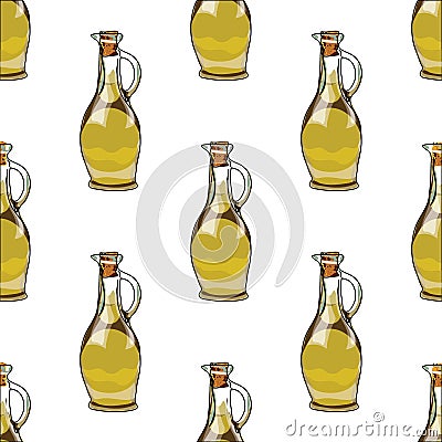 Illustration for the book. Seamless pattern. Jars with olive oil. Postcard with food. Gastro postcard. Vector Illustration