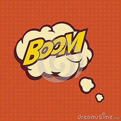 Illustration of a Boom in comic stile, on cloud Cartoon Illustration