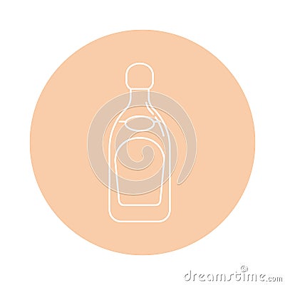 Illustration of bottle of tequila in flat style in form of thin lines. In the form of background is circle of color drinks. Vector Illustration