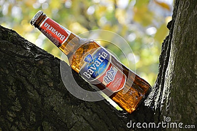 Illustration bottles of non alcoholic beer in nature of a tree Editorial Stock Photo