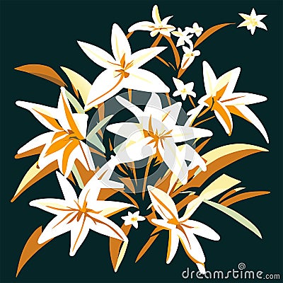 Illustration of a bouquet of lilies on a dark background Generative AI Vector Illustration